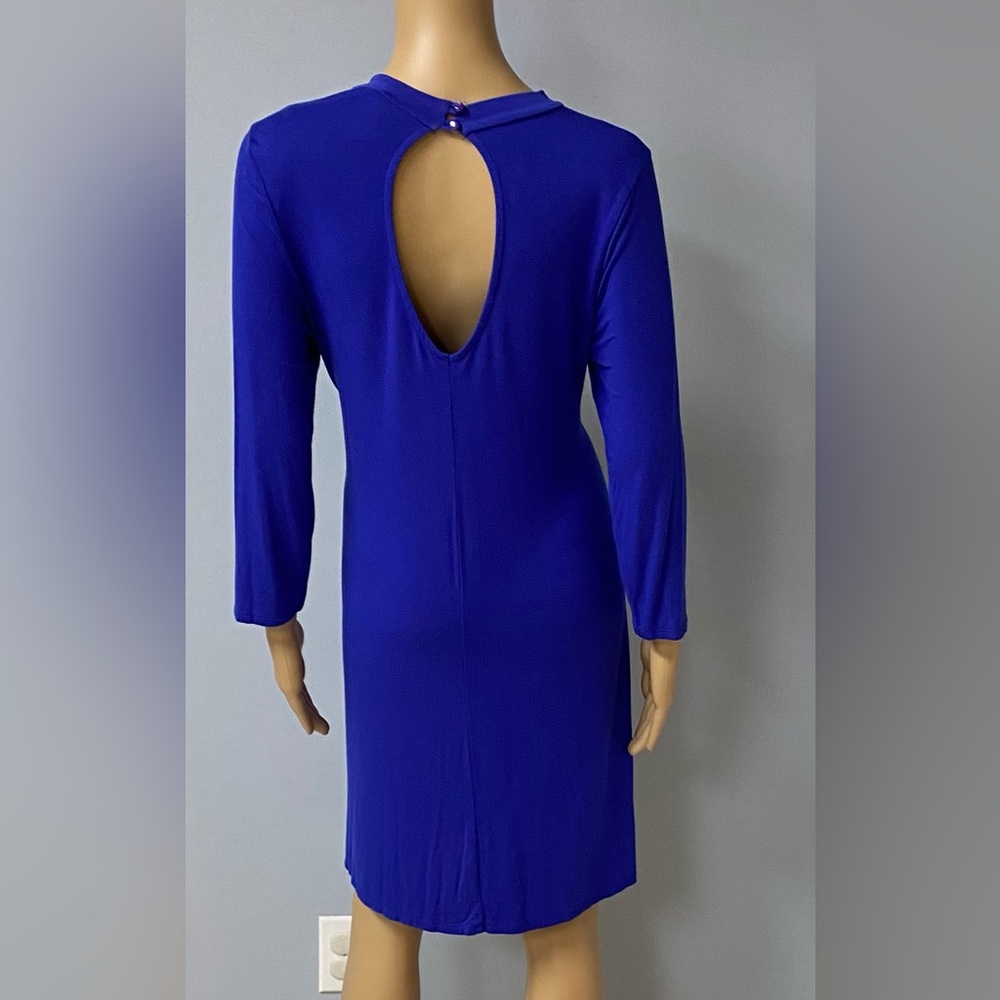 Classic Open-Back Long Sleeve Dress in Royal Blue size large
